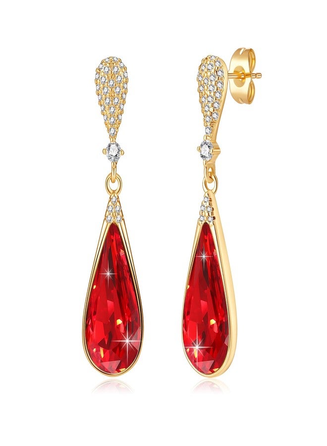 EVEVIC Austrian Crystal Teardrop Dangle Drop Earrings for Women 14K Gold Plated Hypoallergenic Jewelry Gift (Red) - Image 1