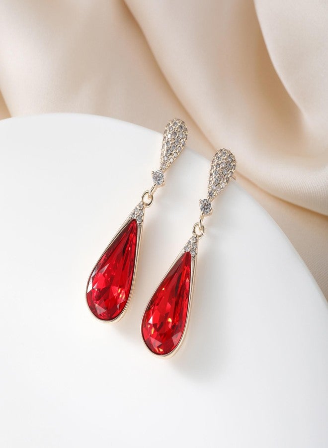 EVEVIC Austrian Crystal Teardrop Dangle Drop Earrings for Women 14K Gold Plated Hypoallergenic Jewelry Gift (Red) - Image 5
