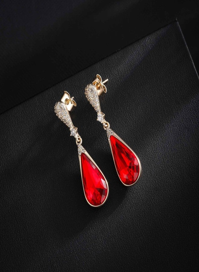 EVEVIC Austrian Crystal Teardrop Dangle Drop Earrings for Women 14K Gold Plated Hypoallergenic Jewelry Gift (Red) - Image 3
