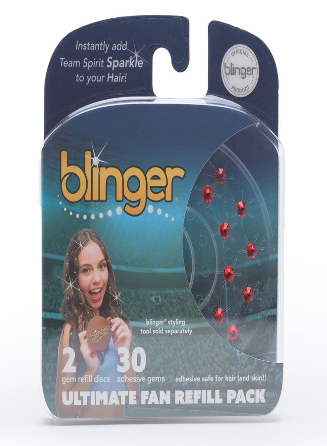 blinger® Ultimate Fan Refill Pack of 30 Dazzling Hair-Safe Gems - Bright Red - as seen on Shark Tank | Hair-Safe Bedazzler Gem Stamper for all the Sports Lovers | Fun Gift, Game Days, Sports - Image 1