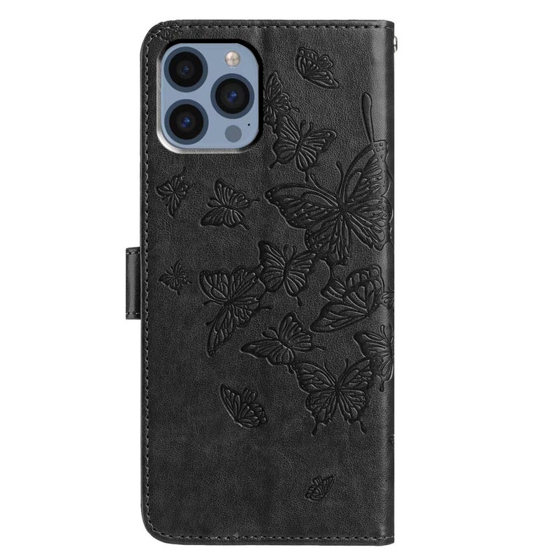 إيروريكس جراب هاتف جلدي منقوش بنمط رفرف لهاتف iPhone 12 Pro Max (أسود) - Image 3