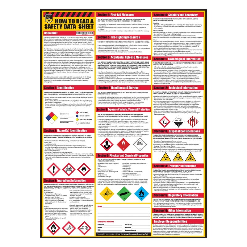 Safety Supply Mart كيفية قراءة ملصق بيانات السلامة (SDS/MSDS) ، 24 × 33 بوصة ، ورق مطلي بالأشعة فوق البنفسجية (ملصق) - Image 1