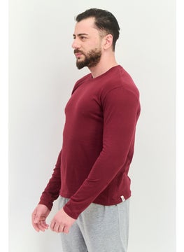KANGOL Men Crew Neck Long Sleeves Plain T-Shirt, Maroon  - Image 2
