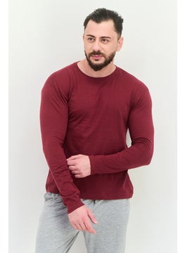 Men Crew Neck Long Sleeves Plain T-Shirt, Maroon