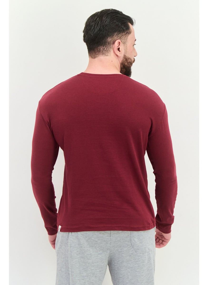 KANGOL - Men Crew Neck Long Sleeves Plain T-Shirt, Maroon - Image 1