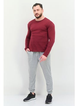 KANGOL Men Crew Neck Long Sleeves Plain T-Shirt, Maroon  - Image 4