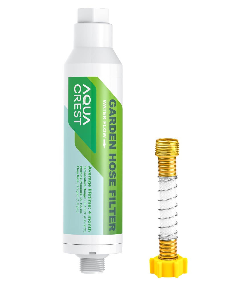 AQUACREST Garden Hose Water Filter for Plants, Greatly Reduces Chlorine, Odor, Improve Plants Health, Ideal for Organic Gardening, Farming and Pets, with Hose Protector - Image 1