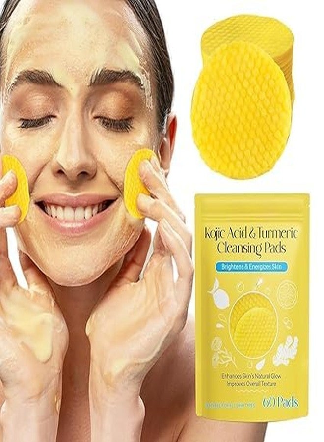 CHAMELI Kojic Acid and Turmeric Cleansing Pads for Dark Spots, Skin Brightening & Acne Prevention, with Vitamin B5, Vitamin C, Turmeric Infused Foaming Exfoliating Pads, for Face for All Skin Types -60PCS (Pack of 1 (60Pcs)) (2) - Image 1