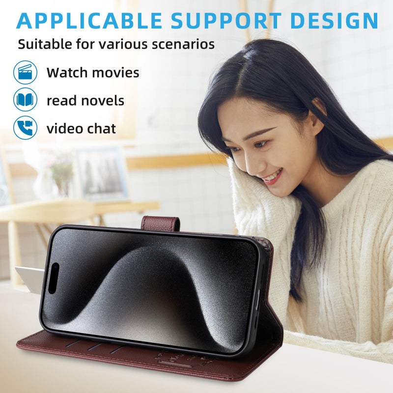 إيروريكس جراب هاتف جلدي بثلاث بطاقات لهاتف iPhone 11 Pro Max من Litchi Texture RFID Blocking (بني) - Image 5