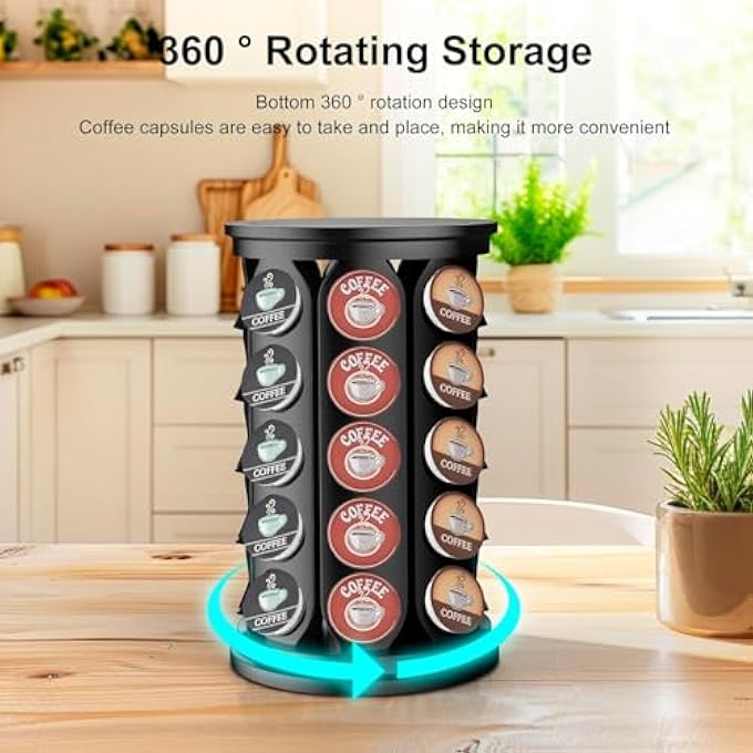 rayihni MaxEma Coffee Capsule Holder  40Pcs Rotating Coffee Pod Holder Stand 360 Rotating Coffee Capsules Organizer For All Types Of Coffee Pods  SpaceSaving Coffee Station Organizer Black - Image 5