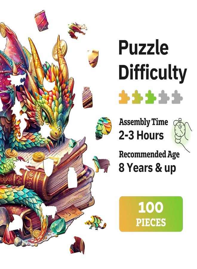 Jigfoxy Wooden Puzzles for Adults, Jeweled Dragon Wood Puzzle for Adults, Unique Animal-Shaped Wooden Jigsaw Puzzle, Christmas Thanksgiving Gifts for Family and Friends (S-8.5 * 8in-100pcs) - Image 2