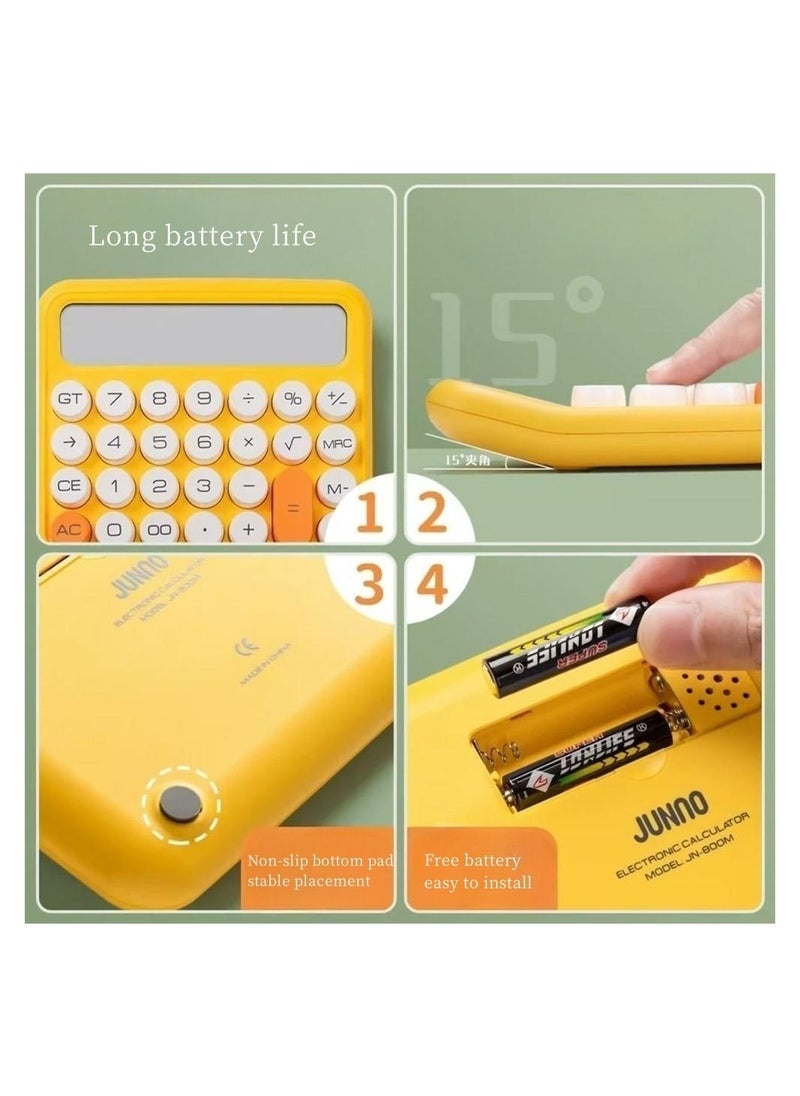 SYOSI - Calculator Mechanical Switch Calculator Desktop Cute Standard 12 Digit Large LCD Display Big Button Calculator Basic Office Calculators with Battery Automatic Sleep (Yellow and White) - Image 1