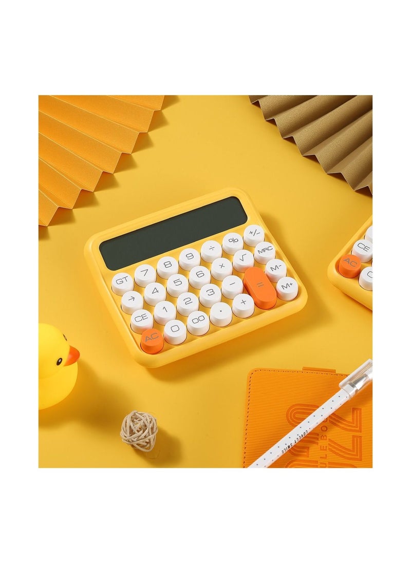 SYOSI Calculator Mechanical Switch Calculator Desktop Cute Standard 12 Digit Large LCD Display Big Button Calculator Basic Office Calculators with Battery Automatic Sleep (Yellow and White)  - Image 2