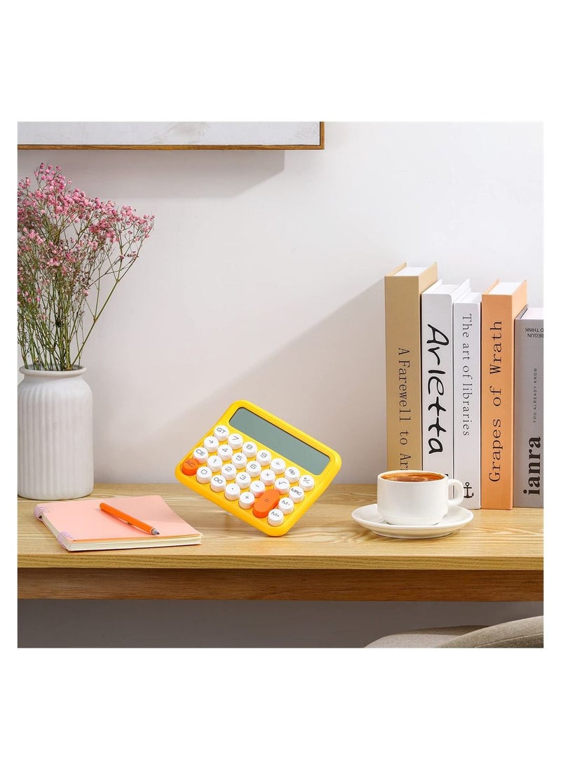 SYOSI Calculator Mechanical Switch Calculator Desktop Cute Standard 12 Digit Large LCD Display Big Button Calculator Basic Office Calculators with Battery Automatic Sleep (Yellow and White)  - Image 3