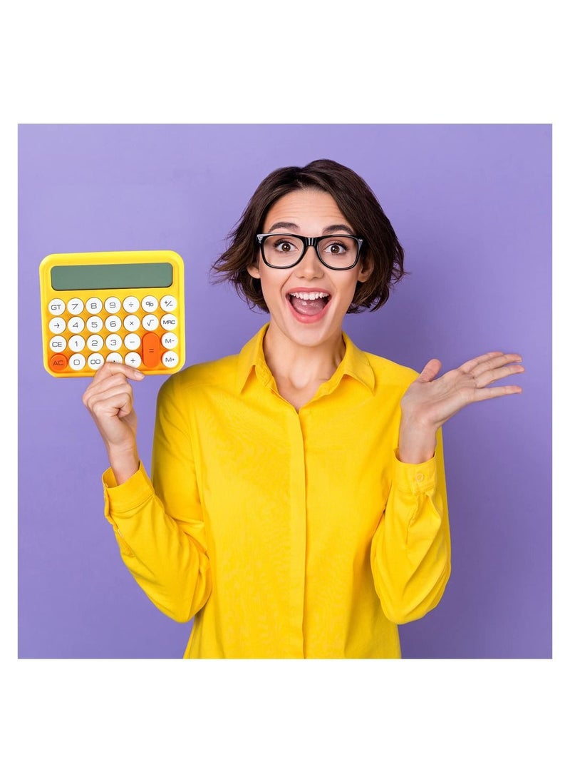 SYOSI - Calculator Mechanical Switch Calculator Desktop Cute Standard 12 Digit Large LCD Display Big Button Calculator Basic Office Calculators with Battery Automatic Sleep (Yellow and White) - Image 1