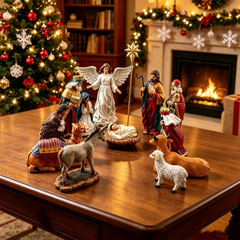 Classic Christmas Nativity Set Home Decor Holiday Ornament Gift Box Resin Crafts - Image 2