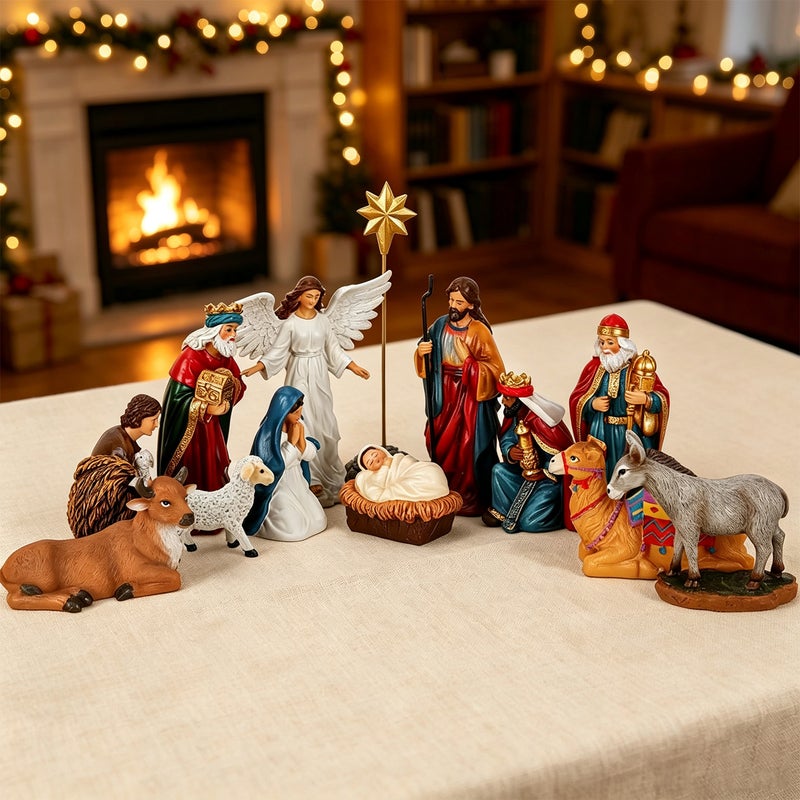 Classic Christmas Nativity Set Home Decor Holiday Ornament Gift Box Resin Crafts - Image 3
