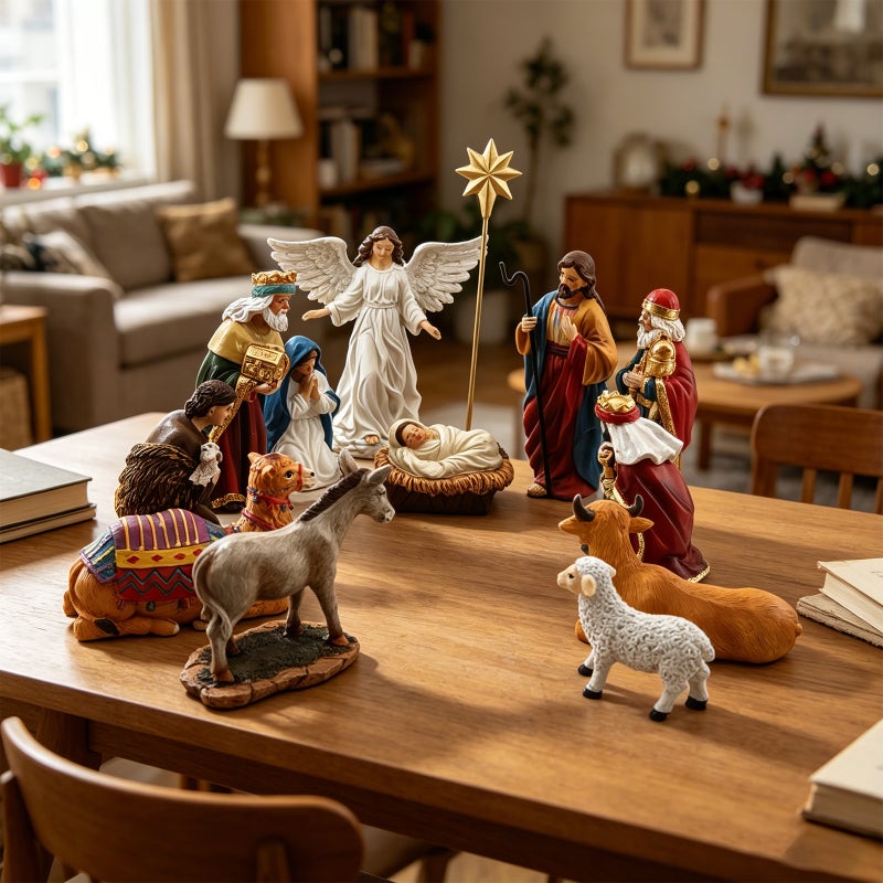 Classic Christmas Nativity Set Home Decor Holiday Ornament Gift Box Resin Crafts - Image 1