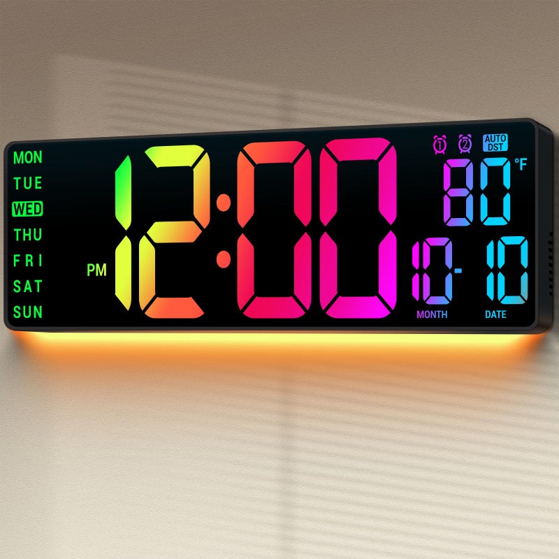 ANSOPER 16.5" Large Digital Wall Clock: 11 RGB Colors Wall Mount Decor Clock for Living Room Bedroom Office Classroom, House Warming Gifts New Home Decor, Christmas Birthday Gifts for Men Women Black - Image 1