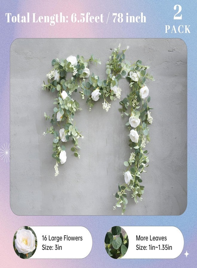 Der Rose 2 Pcs 13FT Artificial Flower Garland, White Rose & Eucalyptus Floral Garland, Faux Flower Vine for Wedding Decor Table Runner Arch & Backdrop Decor - Image 2
