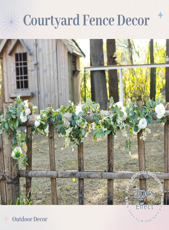Der Rose 2 Pcs 13FT Artificial Flower Garland, White Rose & Eucalyptus Floral Garland, Faux Flower Vine for Wedding Decor Table Runner Arch & Backdrop Decor - Image 4
