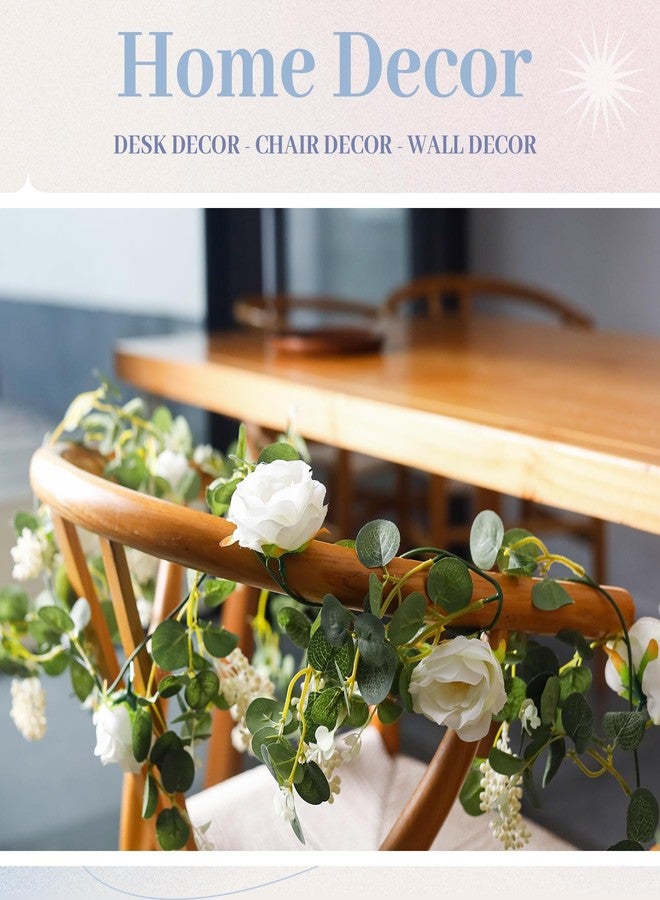 Der Rose 2 Pcs 13FT Artificial Flower Garland, White Rose & Eucalyptus Floral Garland, Faux Flower Vine for Wedding Decor Table Runner Arch & Backdrop Decor - Image 5