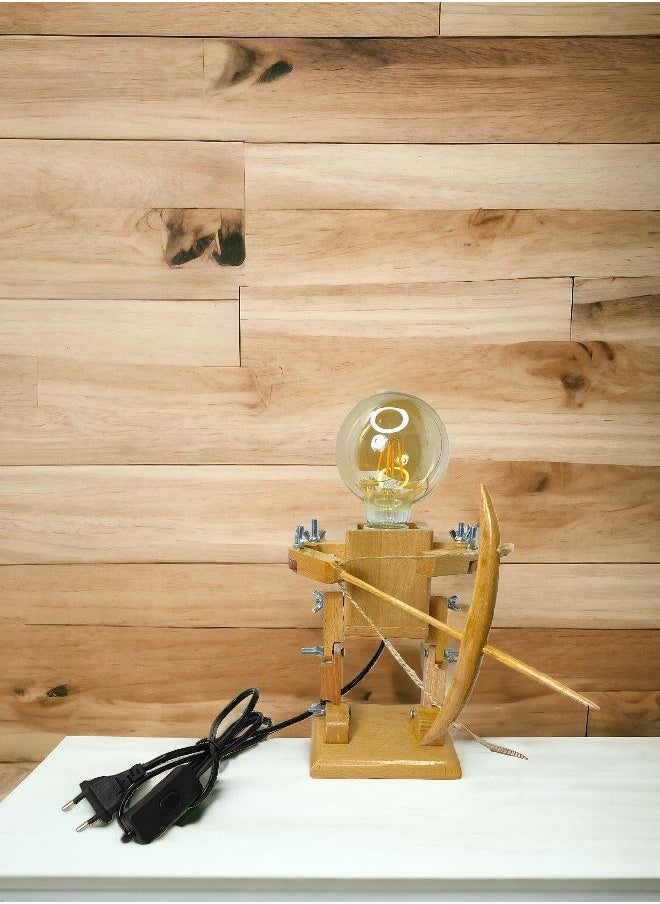 Generic - Wooden lampshade in the shape of a warrior with a bow and arrow - Finn decorative table lamp - decorative design for offices, homes and study spaces - Image 1