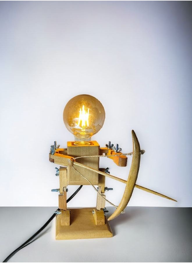 Generic - Wooden lampshade in the shape of a warrior with a bow and arrow - Finn decorative table lamp - decorative design for offices, homes and study spaces - Image 1