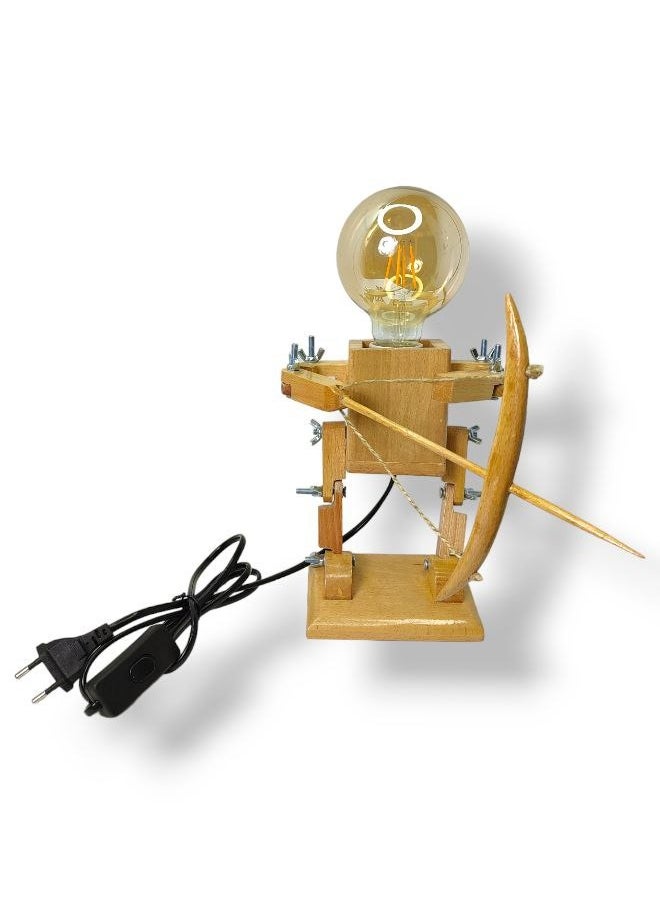 Generic - Wooden lampshade in the shape of a warrior with a bow and arrow - Finn decorative table lamp - decorative design for offices, homes and study spaces - Image 1