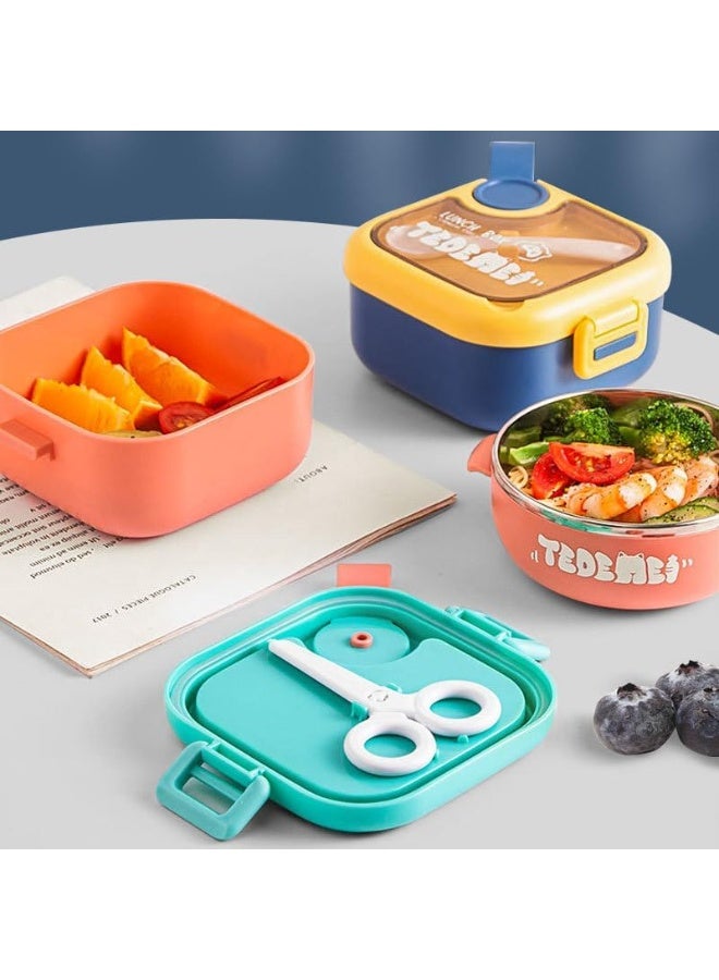 موبكوس صندوق غداء للأطفال بوعاء ستانلس ستيل وملعقة ومقص بلاستيكي - طبقتان، خالٍ من البيسفينول، مقاوم للتسرب والانسكاب - تصميم من قسمين، سعة  مل وردي وأخضر - Image 5