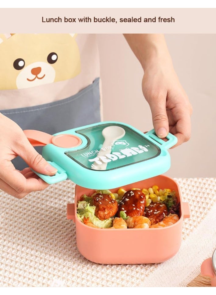 موبكوس صندوق غداء للأطفال بوعاء ستانلس ستيل وملعقة ومقص بلاستيكي - طبقتان، خالٍ من البيسفينول، مقاوم للتسرب والانسكاب - تصميم من قسمين، سعة  مل وردي وأخضر - Image 4