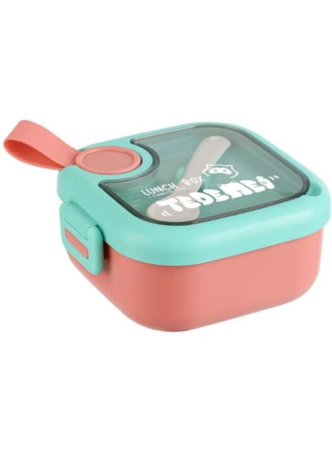 موبكوس صندوق غداء للأطفال بوعاء ستانلس ستيل وملعقة ومقص بلاستيكي - طبقتان، خالٍ من البيسفينول، مقاوم للتسرب والانسكاب - تصميم من قسمين، سعة  مل وردي وأخضر - Image 1