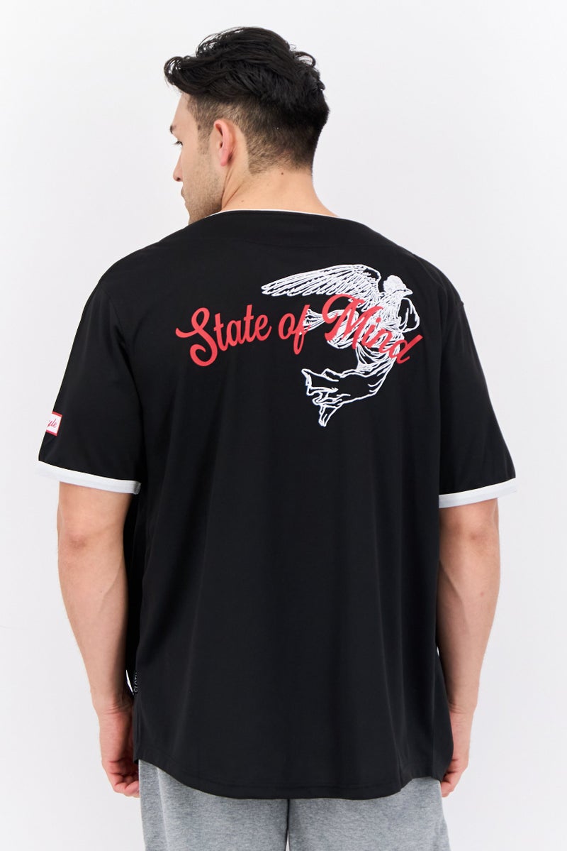 brooklyn Men Sportswear Fit Short Sleeves Baseball Jersey, Black - Image 3