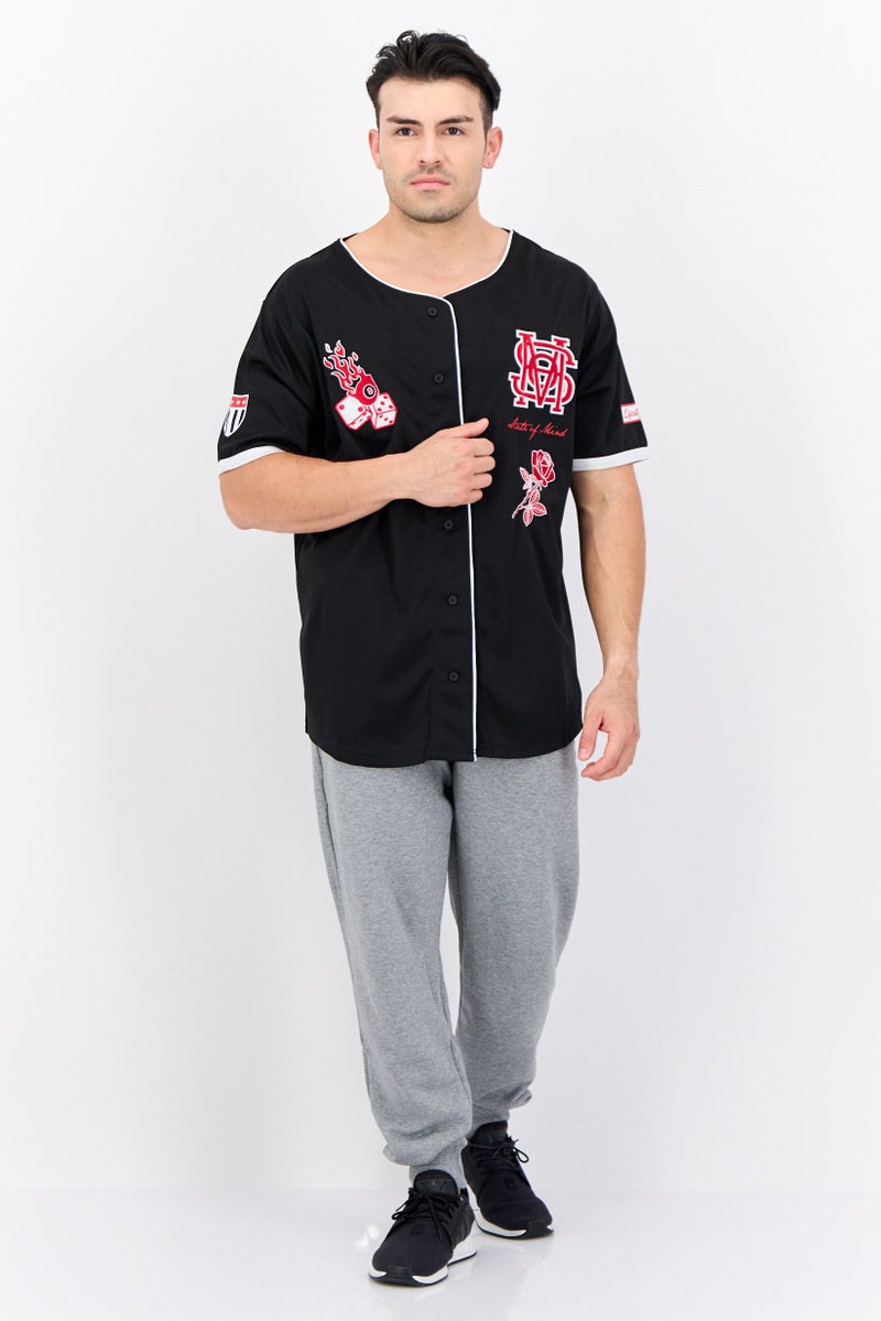 brooklyn Men Sportswear Fit Short Sleeves Baseball Jersey, Black - Image 4