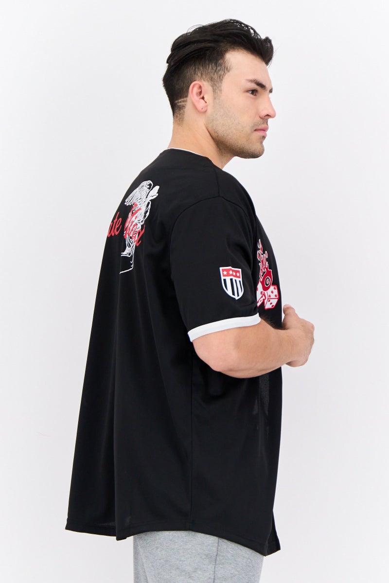 brooklyn Men Sportswear Fit Short Sleeves Baseball Jersey, Black - Image 2