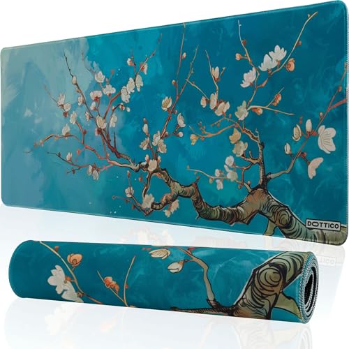 DOTTICO XL Large Gaming Mouse Pad for Desk - Desk Mat for Keyboard and Mouse - PC Mouse Pad - Non-Slip Water Resist Rubber Base, Stitched Edges - 31.5x11.8 in - 80x30 cm (Almond Blossoms, X-Large) - Image 1