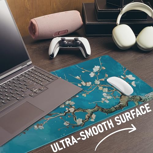 DOTTICO XL Large Gaming Mouse Pad for Desk - Desk Mat for Keyboard and Mouse - PC Mouse Pad - Non-Slip Water Resist Rubber Base, Stitched Edges - 31.5x11.8 in - 80x30 cm (Almond Blossoms, X-Large) - Image 4