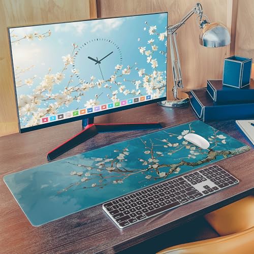 DOTTICO XL Large Gaming Mouse Pad for Desk - Desk Mat for Keyboard and Mouse - PC Mouse Pad - Non-Slip Water Resist Rubber Base, Stitched Edges - 31.5x11.8 in - 80x30 cm (Almond Blossoms, X-Large) - Image 2