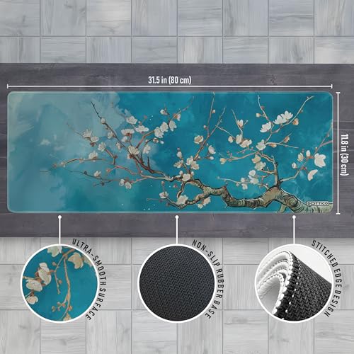 DOTTICO XL Large Gaming Mouse Pad for Desk - Desk Mat for Keyboard and Mouse - PC Mouse Pad - Non-Slip Water Resist Rubber Base, Stitched Edges - 31.5x11.8 in - 80x30 cm (Almond Blossoms, X-Large) - Image 3