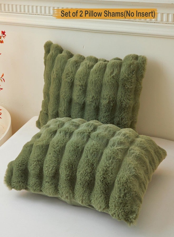 LIFEREVO 2 Pieces Fluffy Faux Rabbit Fur Pillow Cases, Luxury Soft Plush Shaggy Bubble Pillowcases Standard Size with Zipper, Furry Fuzzy Long Pillow Shams Adult Girls Kids Teens 20x26, Sage Green - Image 2