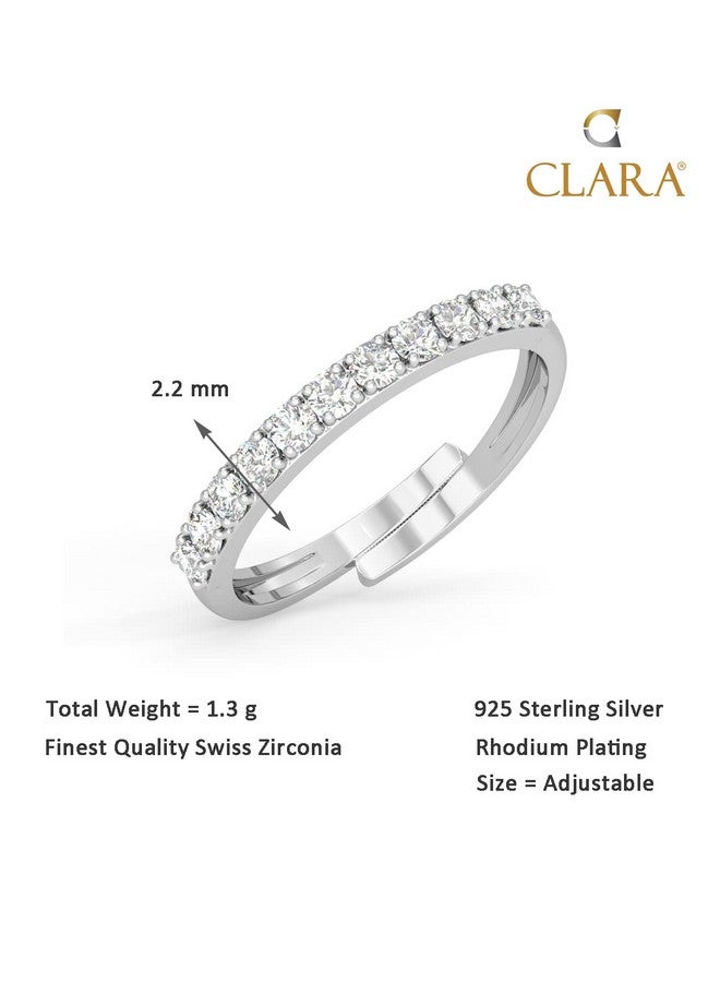 CLARA خاتم إصبع كلاسيكي بسيط من الفضة الإسترلينية 925 مع حزام قابل للتعديل | هدية للنساء والفتيات والزوجات والصديقات | مطلي بالروديوم وزركون سويسري - Image 5