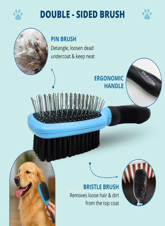 ENUKYCOM Double-Sided Pet Dog Cat Brush for Detangling Deshedding & Removing Small Mats plus Rubber Dog Bath Brush for Grooming, Shedding, Massage & Skin Care Brush - Best Pet Detangler Brushes - Image 3