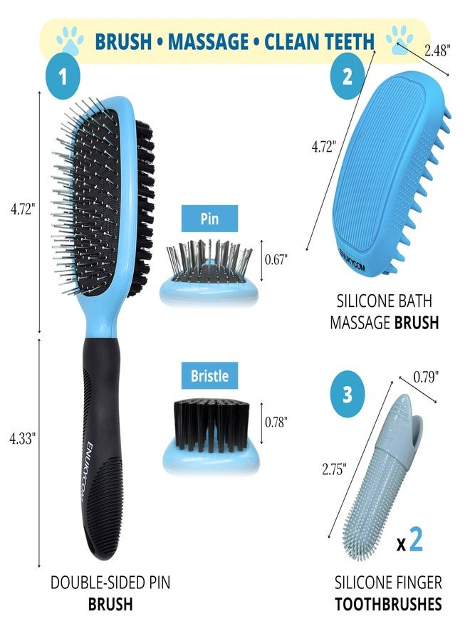 ENUKYCOM Double-Sided Pet Dog Cat Brush for Detangling Deshedding & Removing Small Mats plus Rubber Dog Bath Brush for Grooming, Shedding, Massage & Skin Care Brush - Best Pet Detangler Brushes - Image 2