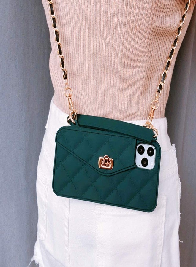 UnnFiko Wallet Case Compatible with iPhone 15 Pro Max, Cute Light Luxury Bag Design, Purse Flip Card Pouch Cover Soft Silicone Case with Handstrap Long Shoulder Strap (Dark Green, iPhone 15 Pro Max) - Image 2