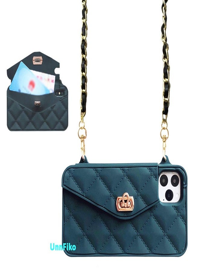 UnnFiko Wallet Case Compatible with iPhone 15 Pro Max, Cute Light Luxury Bag Design, Purse Flip Card Pouch Cover Soft Silicone Case with Handstrap Long Shoulder Strap (Dark Green, iPhone 15 Pro Max) - Image 1