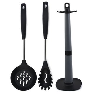 P Plus Fire Silicone Spoon Fork Spagethi Server Pasta Spoon Skimmer Spoon for Frying Poori Strainer Deep Fry Strainer Silicone Noodle Spatula Set Spatula Holder Set of 3 Black - pzsku/ZC6590928217BCB6E213BZ/45/1748264176/36608977-0397-40d7-ade4-9240d5372b43