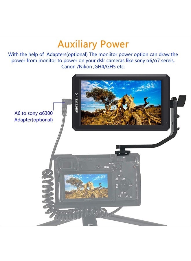 ANDYCINE شاشة ميدانية HDMI بحجم 5.7 بوصة A6 بدقة 1920x1080 مع خرج طاقة DC 8V وذراع دوار لكاميرات سوني ونيكون وكانون DSLR وGimbals - Image 2