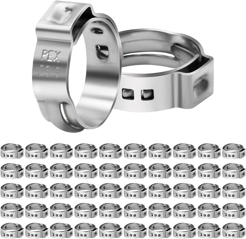PXZBLG 50 Pack 3/4 Inch PEX Cinch Clamps, Stainless Steel Single Ear Hose Clamps, for PEX Pipe - Image 1