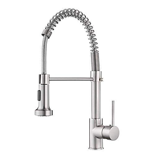 OWOFAN Kitchen Faucet with Pull Down Sprayer Industrial 1 Handle 1 Hole Or 3 Hole Faucet for Farmhouse Camper Laundry Utility Rv Wet Bar Sinks Stainless Steel Brushed Nickel