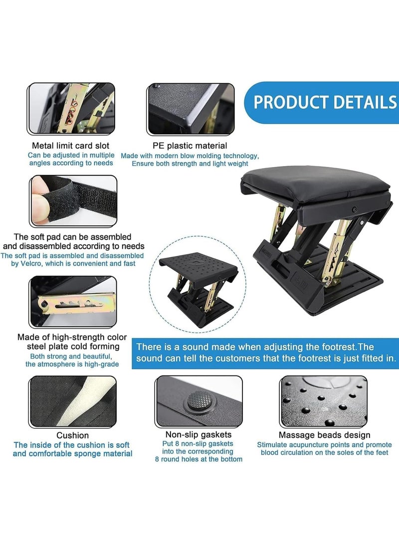 Bukela Office Footrest, Adjustable 4-Level Height Leg Rest, Ergonomic Desk Footrest with Soft Pad, Foot Rest for Car, Home and Office (Black) - Image 3